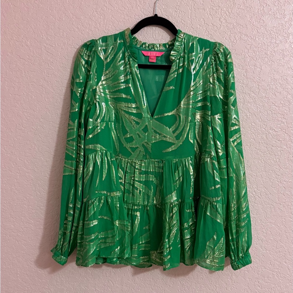 Green and Gold Lilly Pulitzer Sarita Top Size 6